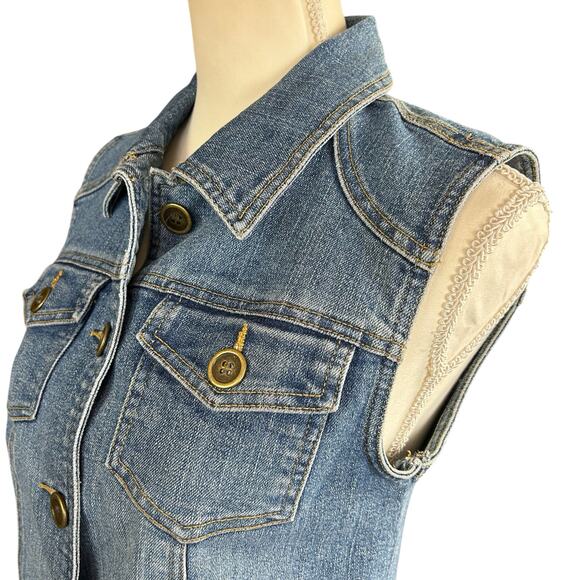 Crazy Horse Denim Vest Women Size M Blue Medium Stone Wash Western Retro 90s Top - Picture 2 of 11
